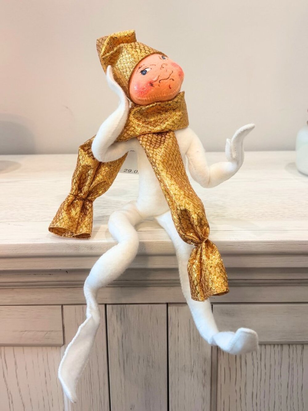 2005 Vintage Annalee White Gold Sparkle 14" Christmas Elf Shelf Sitter with Tags